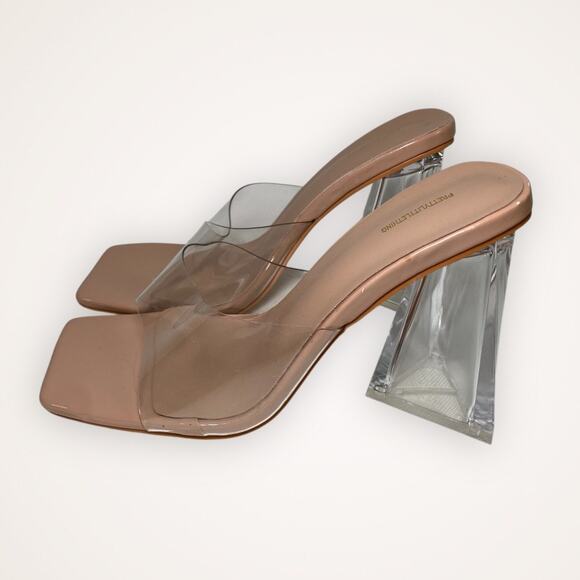 PrettyLittleThing Women’s 6 Tan Clear Block Sandal Heel - Picture 1 of 9
